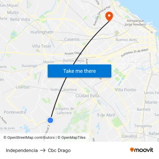 Independencia to Cbc Drago map