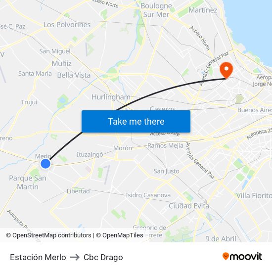 Estación Merlo to Cbc Drago map