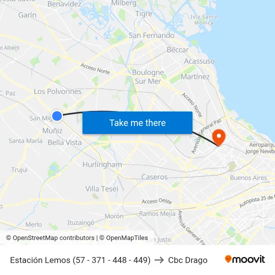 Estación Lemos (57 - 371 - 448 - 449) to Cbc Drago map
