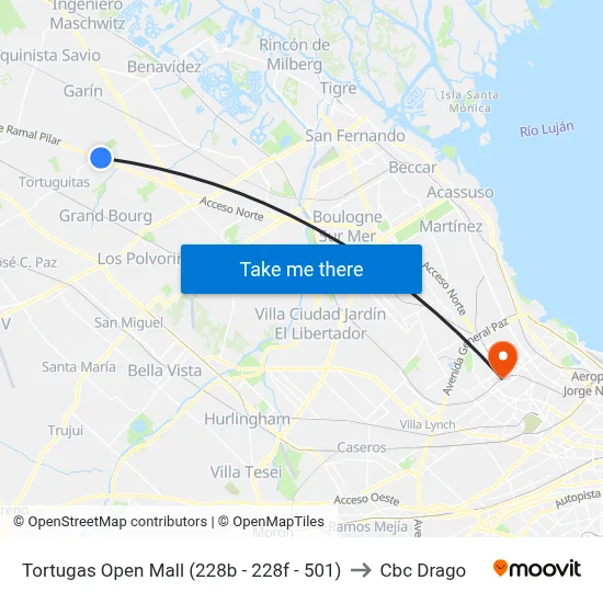 Tortugas Open Mall (228b - 228f - 501) to Cbc Drago map