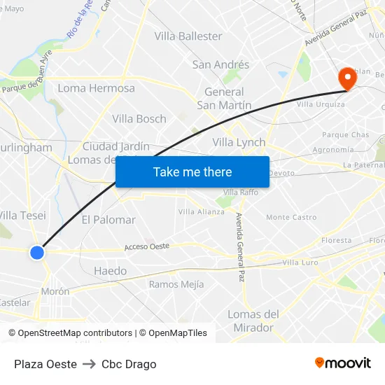 Plaza Oeste to Cbc Drago map