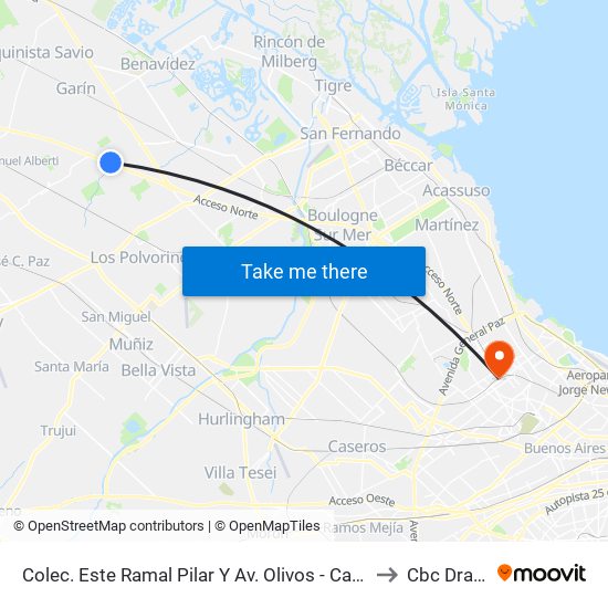 Colec. Este Ramal Pilar Y Av. Olivos - Car One to Cbc Drago map