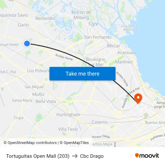 Tortuguitas Open Mall (203) to Cbc Drago map