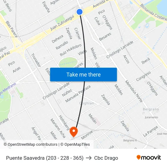 Puente Saavedra (203 - 228 - 365) to Cbc Drago map