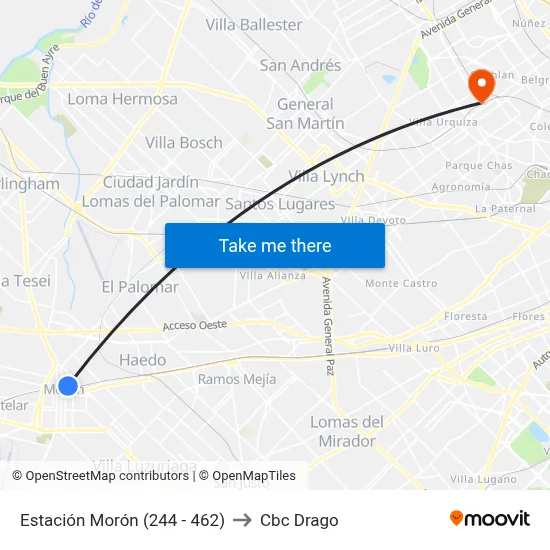 Estación Morón (244 - 462) to Cbc Drago map
