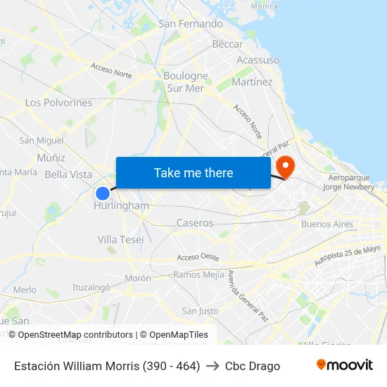 Estación William Morris (390 - 464) to Cbc Drago map