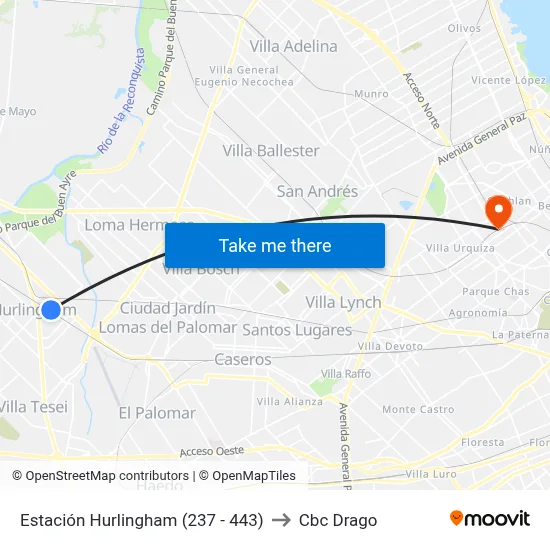 Estación Hurlingham (237 - 443) to Cbc Drago map