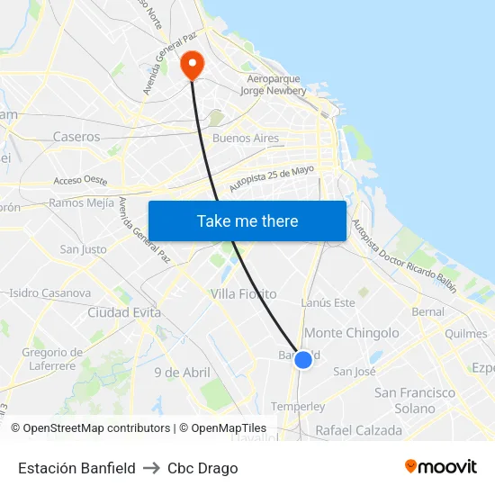 Estación Banfield to Cbc Drago map