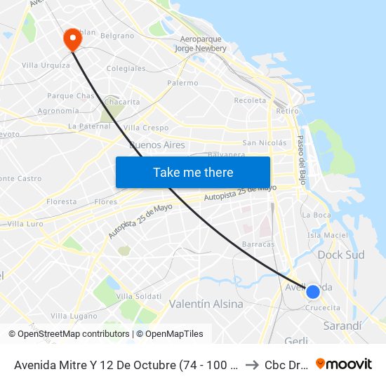 Avenida Mitre Y 12 De Octubre (74 - 100 - 154 - 178) to Cbc Drago map