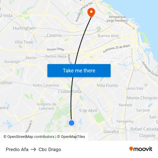 Predio Afa to Cbc Drago map