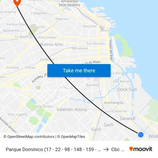 Parque Domínico (17 - 22 - 98 - 148 - 159 - 178 - 197 - 247 - 293) to Cbc Drago map