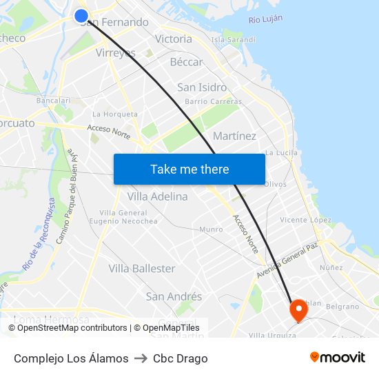 Complejo Los Álamos to Cbc Drago map