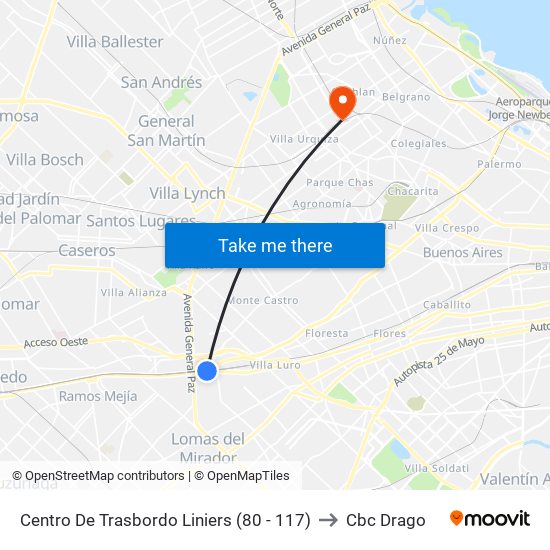 Centro De Trasbordo Liniers (80 - 117) to Cbc Drago map