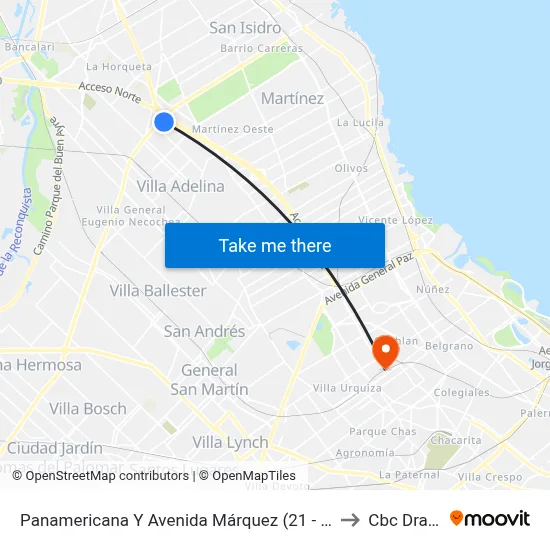 Panamericana Y Avenida Márquez (21 - 130) to Cbc Drago map