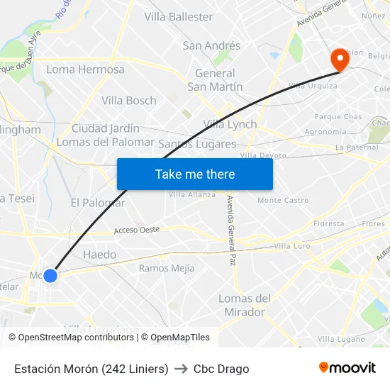 Estación Morón (242 Liniers) to Cbc Drago map