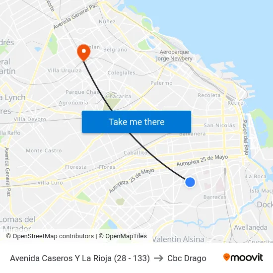 Avenida Caseros Y La Rioja (28 - 133) to Cbc Drago map
