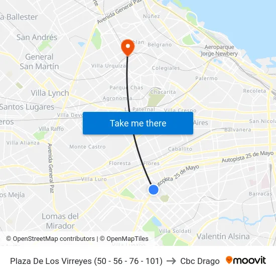 Plaza De Los Virreyes (50 - 56 - 76 - 101) to Cbc Drago map