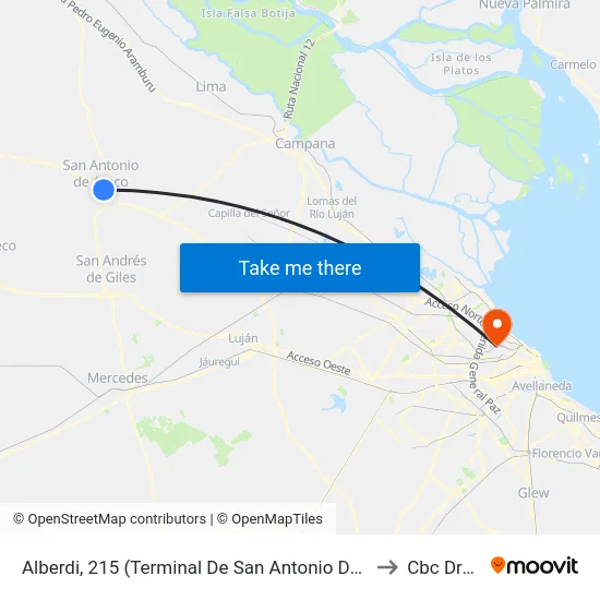 Alberdi, 215 (Terminal De San Antonio De Areco) to Cbc Drago map