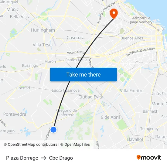Plaza Dorrego to Cbc Drago map