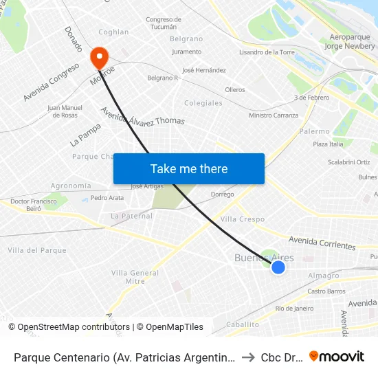 Parque Centenario (Av. Patricias Argentinas Y Estivao) to Cbc Drago map
