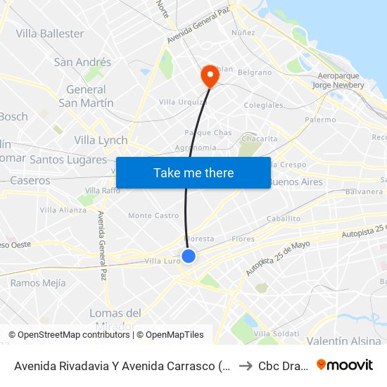 Avenida Rivadavia Y Avenida Carrasco (2 - 8) to Cbc Drago map