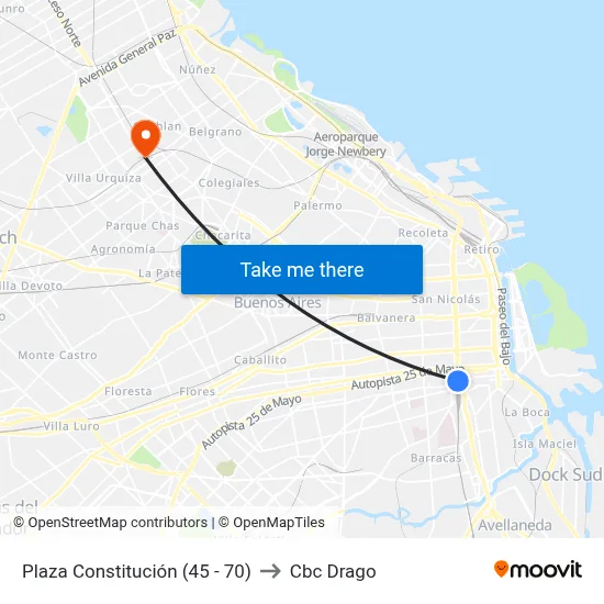 Plaza Constitución (45 - 70) to Cbc Drago map