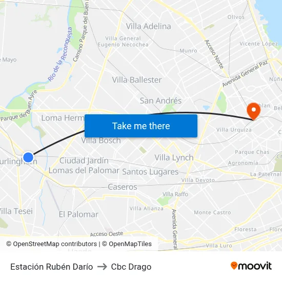 Estación Rubén Darío to Cbc Drago map