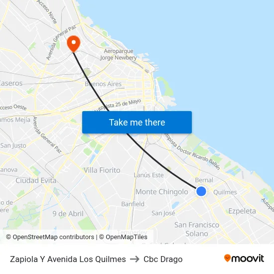 Zapiola Y Avenida Los Quilmes to Cbc Drago map