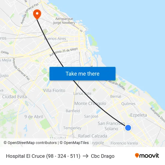 Hospital El Cruce (98 - 324 - 511) to Cbc Drago map
