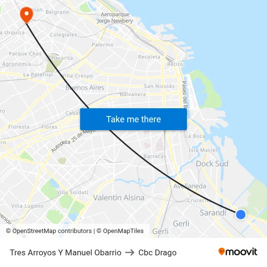 Tres Arroyos Y Manuel Obarrio to Cbc Drago map