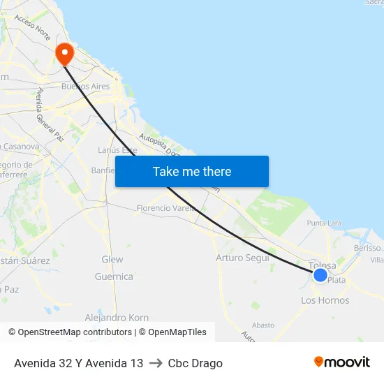 Avenida 32 Y Avenida 13 to Cbc Drago map