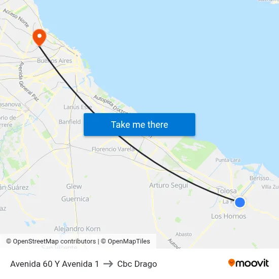 Avenida 60 Y Avenida 1 to Cbc Drago map