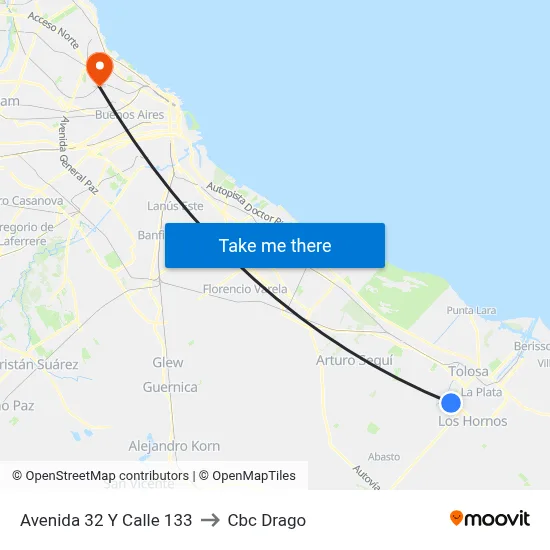 Avenida 32 Y Calle 133 to Cbc Drago map