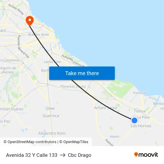 Avenida 32 Y Calle 133 to Cbc Drago map