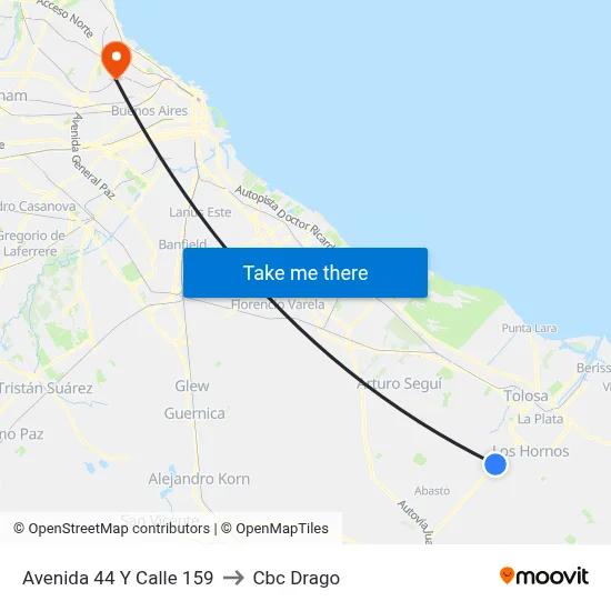 Avenida 44 Y Calle 159 to Cbc Drago map