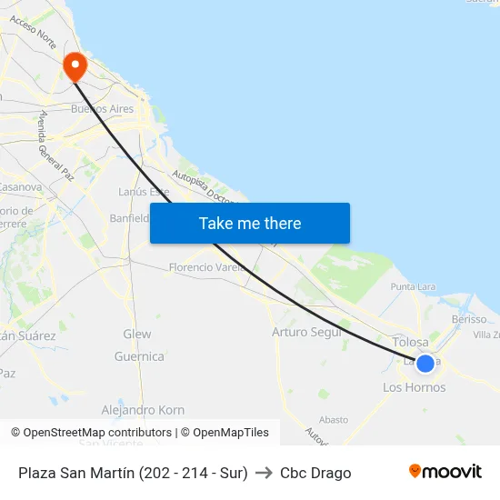 Plaza San Martín (202 - 214 - Sur) to Cbc Drago map