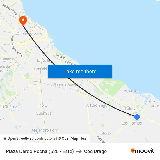 Plaza Dardo Rocha (520 - Este) to Cbc Drago map