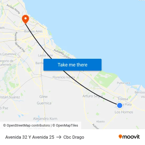 Avenida 32 Y Avenida 25 to Cbc Drago map