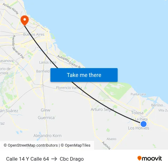 Calle 14 Y Calle 64 to Cbc Drago map