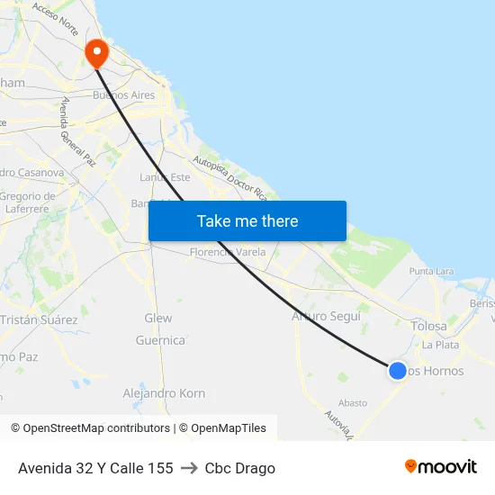 Avenida 32 Y Calle 155 to Cbc Drago map