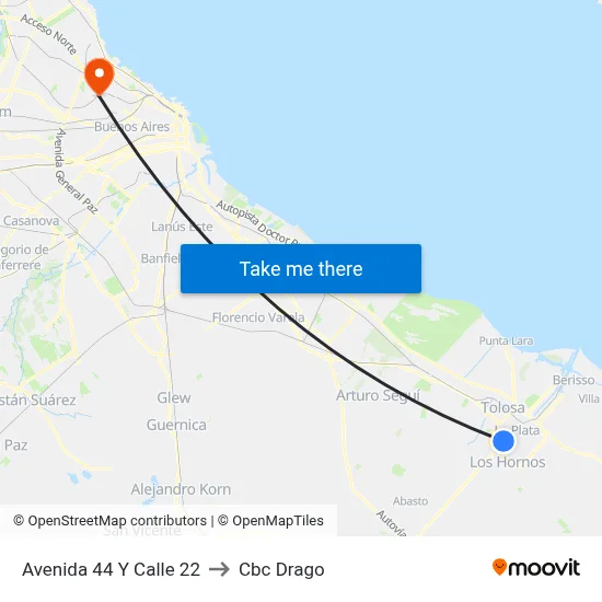 Avenida 44 Y Calle 22 to Cbc Drago map