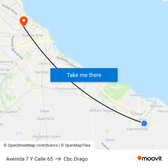 Avenida 7 Y Calle 65 to Cbc Drago map