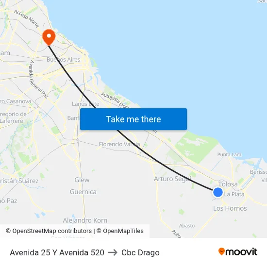 Avenida 25 Y Avenida 520 to Cbc Drago map