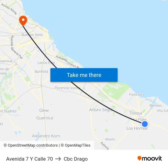 Avenida 7 Y Calle 70 to Cbc Drago map