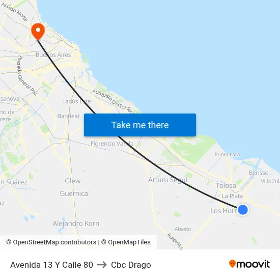 Avenida 13 Y Calle 80 to Cbc Drago map