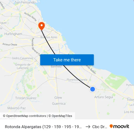 Rotonda Alpargatas (129 - 159 - 195 - 197 - 219 - 619) to Cbc Drago map