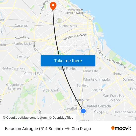 Estacion Adrogué (514 Solano) to Cbc Drago map
