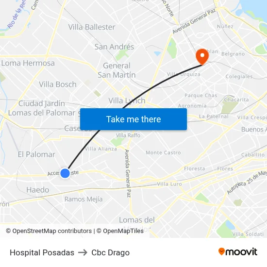 Hospital Posadas to Cbc Drago map
