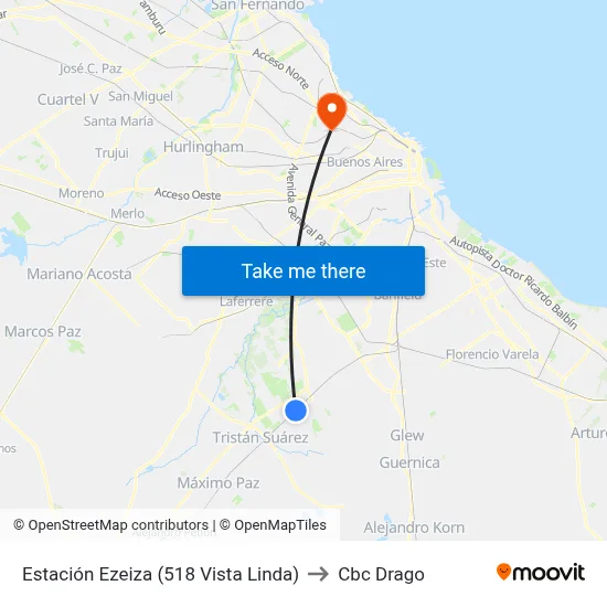 Estación Ezeiza (518 Vista Linda) to Cbc Drago map