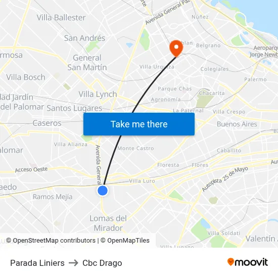 Parada Liniers to Cbc Drago map